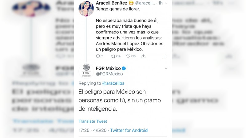 “El peligro para México son personas como tú”, responde la FGR a crítica de López Obrador en redes sociales - Foto 0 