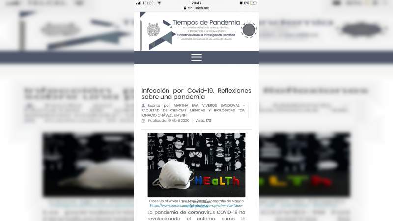 Abre UMSNH blog para compartir reflexiones científicas, tecnológicas y humanísticas sobre la emergencia sanitaria  
