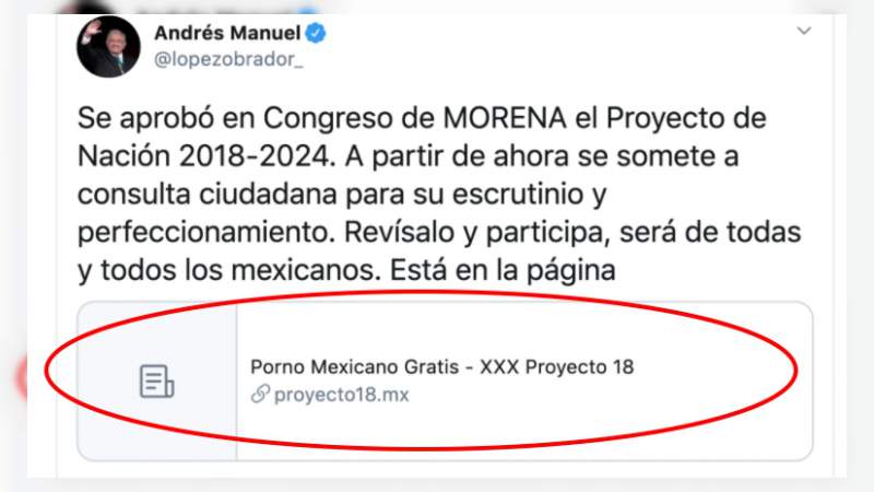 Sitio del proyecto de nación de AMLO redirecciona a página porno 