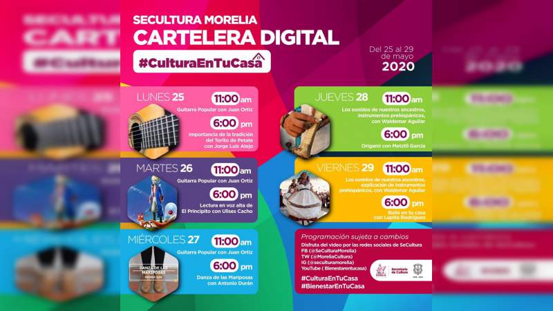 En las redes sociales SeCultura Morelia, tendrá actividades culturales de forma digital   
