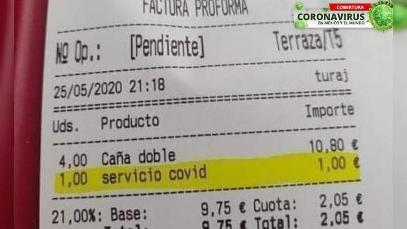 En España un restaurante crea el impuesto por Covid-19 