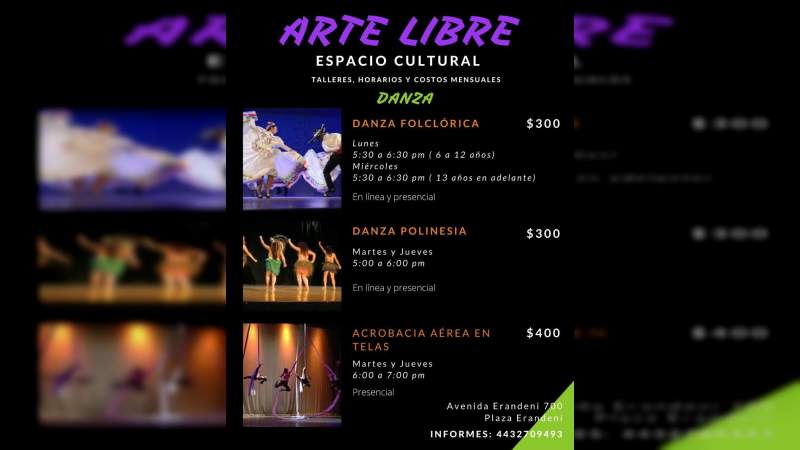 Talleres de música, yoga, danza, literatura y teatro, en Espacio Libre