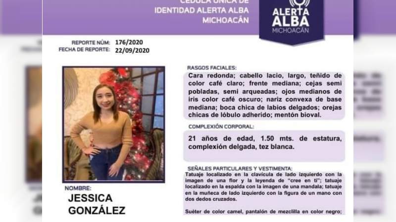 Hallan muerta a Jessica González joven desaparecida en Morelia, Michoacán 