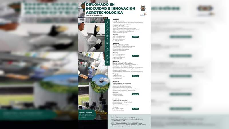 UMSNH ofrece diplomado en Inocuidad e Innovación Agrotecnológica 