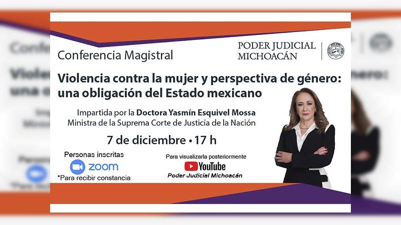 Poder Judicial de Michoacán prepara conferencia magistral para analizar la violencia contra la mujer y la perspectiva de género