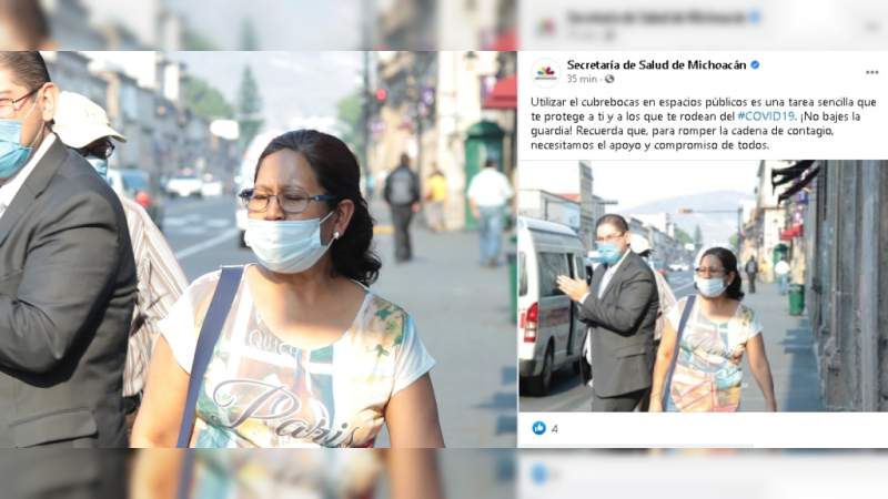 Secretaría de Salud de Michoacán promueve en redes el mal uso del cubrebocas