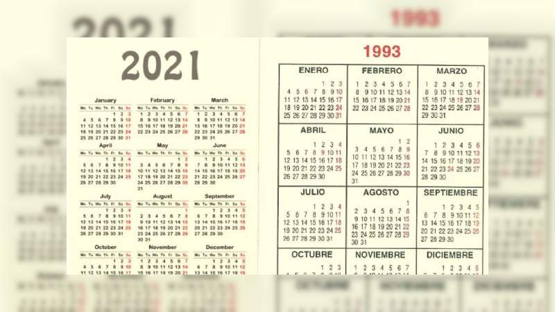 Calendario de 1993 coincide con el de este 2021 