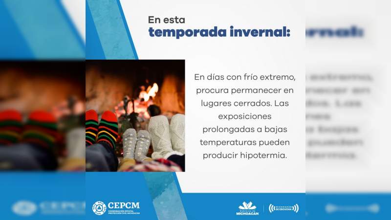 A seguir recomendaciones para evitar afectaciones por el frío, invita PC estatal 