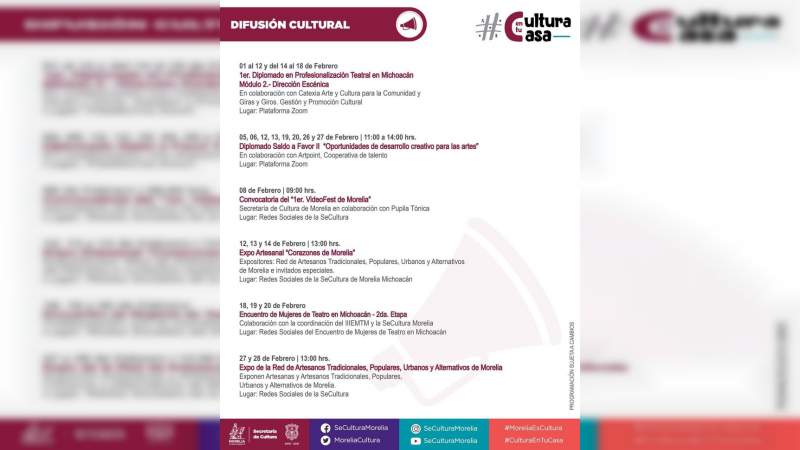 Gobierno de Morelia presenta Cartelera Cultural de Febrero 2021
