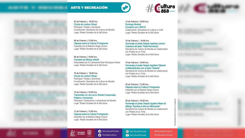 Gobierno de Morelia presenta Cartelera Cultural de Febrero 2021