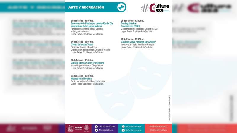 Gobierno de Morelia presenta Cartelera Cultural de Febrero 2021