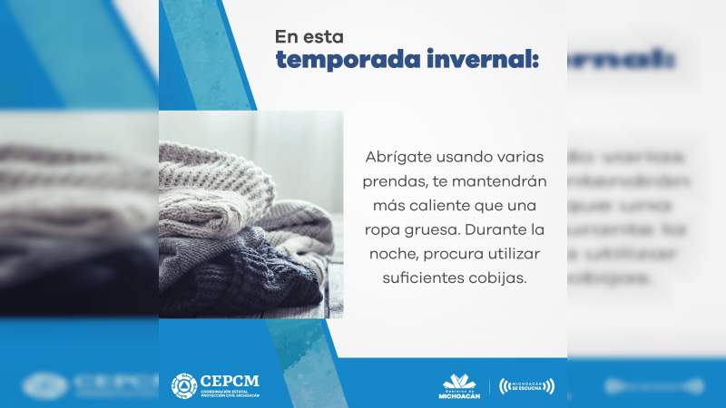 Ante presencia del frente frío 35, invita PC Michoacán a tomar medidas preventivas 