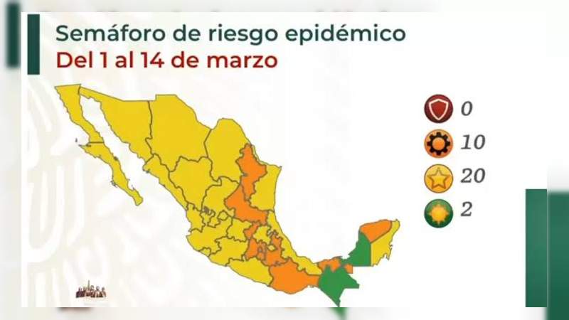 México avanza en el semáforo Covid-19 ningún estado en rojo, así será del 1 al 14 de Marzo 