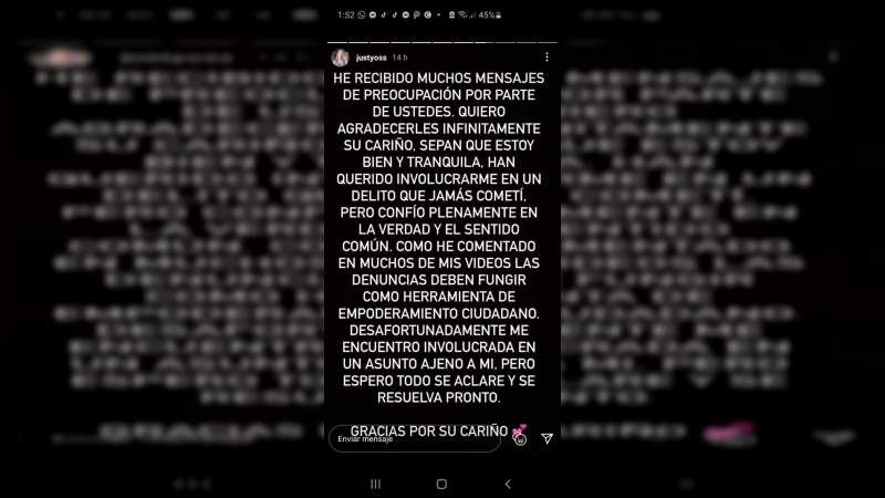 YosStop se siente tranquila y asegura que ha sido señalada injustamente 