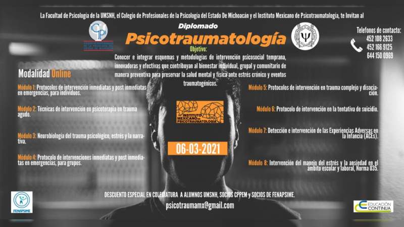 UMSNH ofrece diplomado en Psicotraumatología 