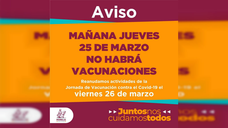 Suspenden vacunación Covid-19 adultos mayores, mañana Jueves 