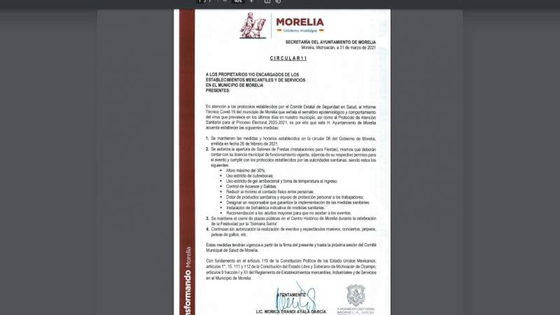 Dispone Gobierno de Morelia de nuevas medidas ante contingencia sanitaria 