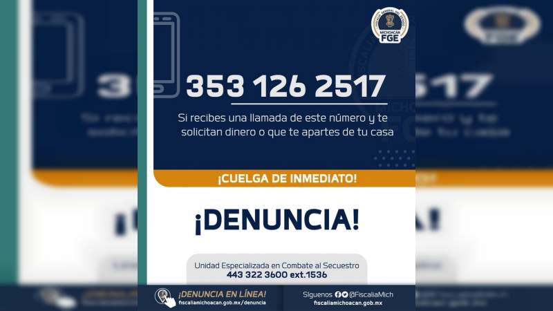 Imparable la delincuencia en Michoacán; rescata Fiscalía a comerciante víctima de extorsión virtual en Ario 