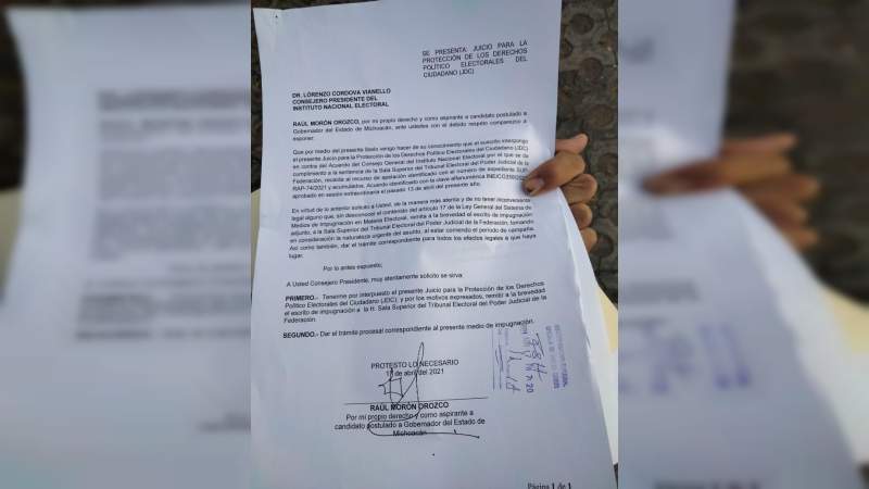 Interpone Raúl Morón solicitud de protección para sus derechos políticos 