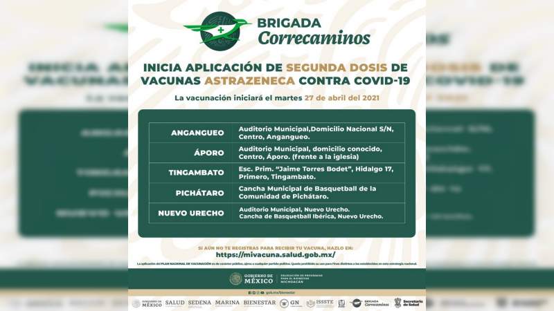 En Michoacán, iniciará aplicación de 2ª dosis AstraZeneca  