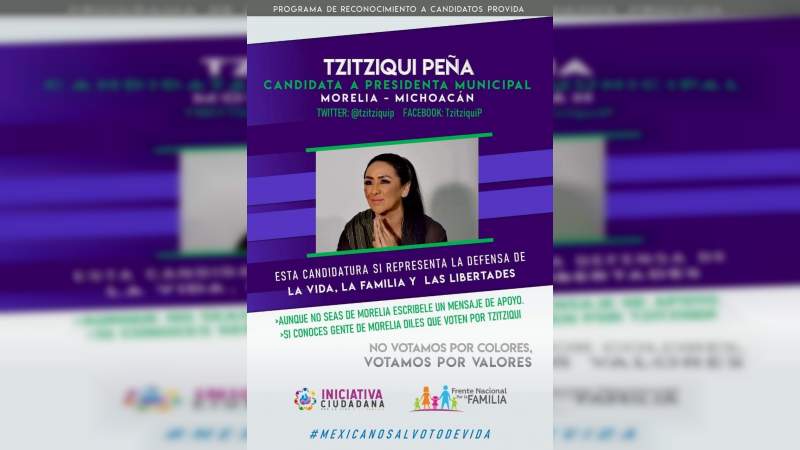 Tzitziqui Peña reconocida entre candidatos Provida 