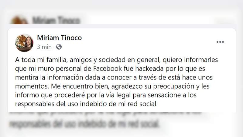 Diputada Miriam Tinoco desmiente los rumores de su muerte 
