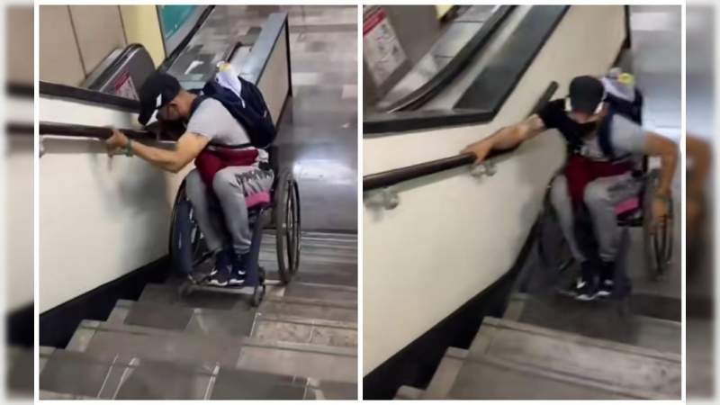 Video de un hombre en silla de ruedas demostrando como baja las escaleras en el metro de la CDMX se hace viral 