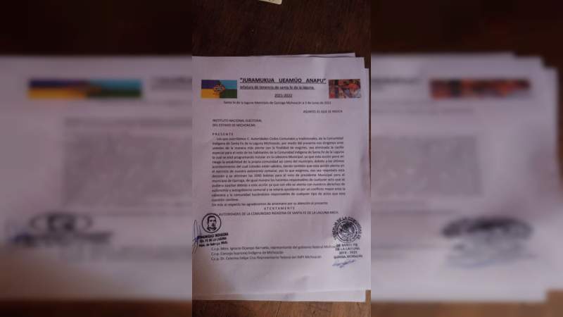 Comunidad de Santa Fe de la Laguna se opone a la colocación de casillas electorales 