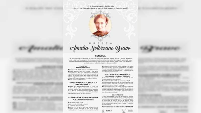 Hoy, cierra la convocatoria para la Presea “Amalia Solórzano Bravo” 