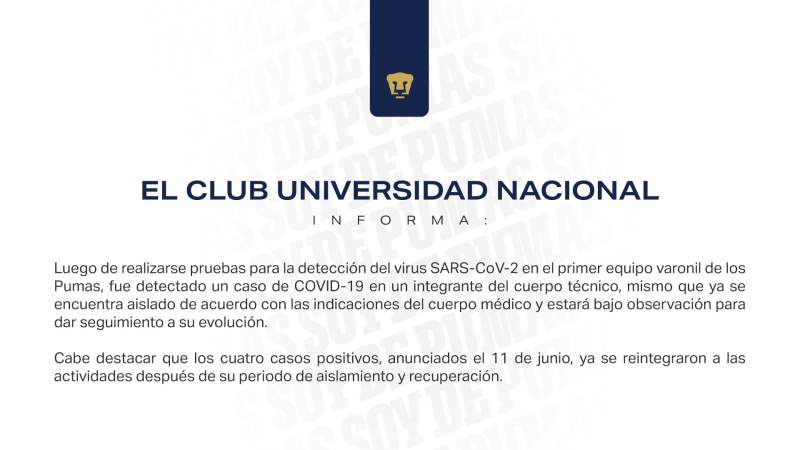 Pumas suma 5 contagios en pretemporada; hoy enfrentan al Morelia