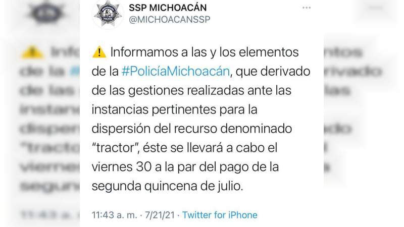 Pago de “Tractor” será el 30 de julio: SSP