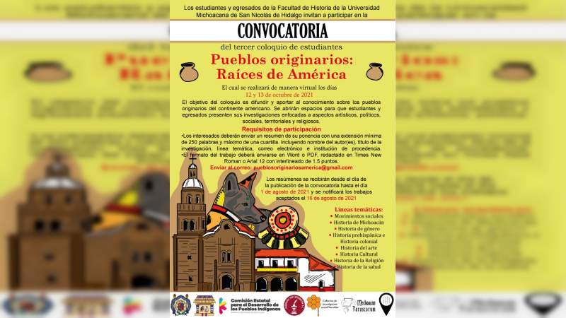 Estudiantes y egresados de la UMSNH convocan al coloquio “Pueblos originarios: Raíces de América” 