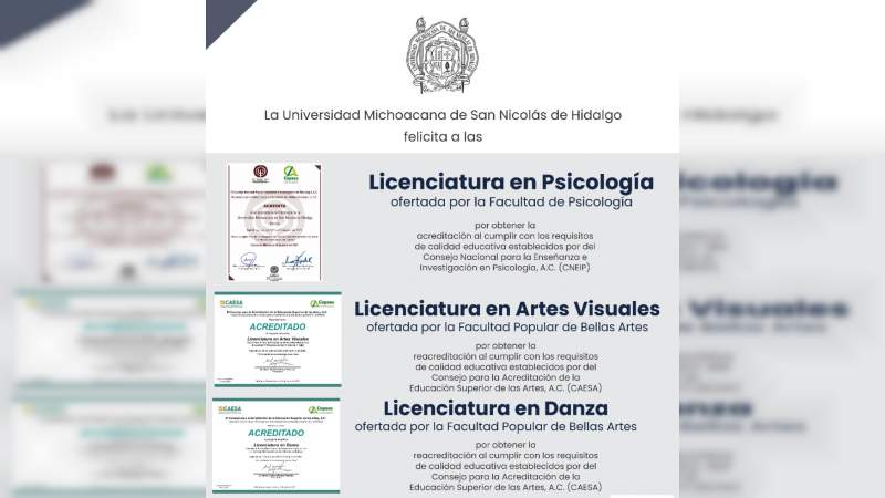 Acredita UMSNH, programas educativos en modalidad virtual de seis licenciaturas  