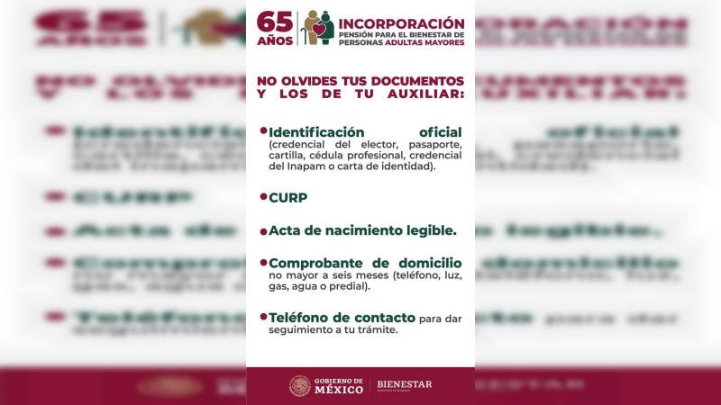 Inicia este miércoles incorporación de adultos mayores de 65 años a Pensión Bienestar