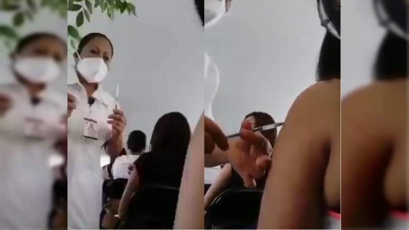 Enfermera simula inyectar vacuna Covid-19 a joven en Morelia 