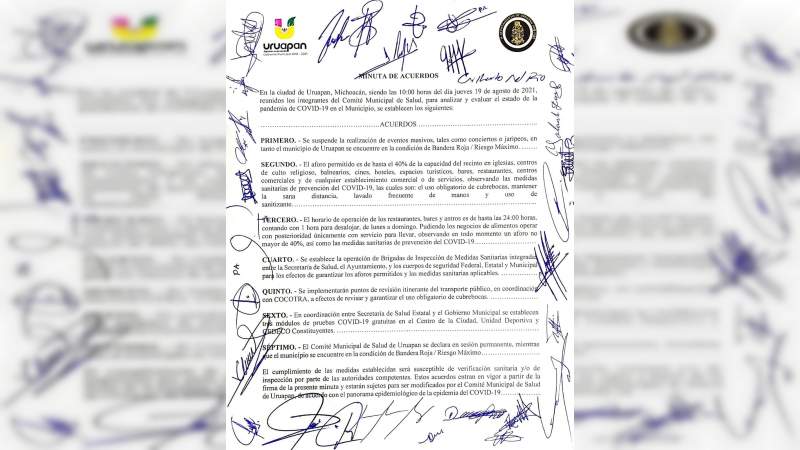 Emiten nuevas medidas sanitarias en Uruapan por Bandera Roja 