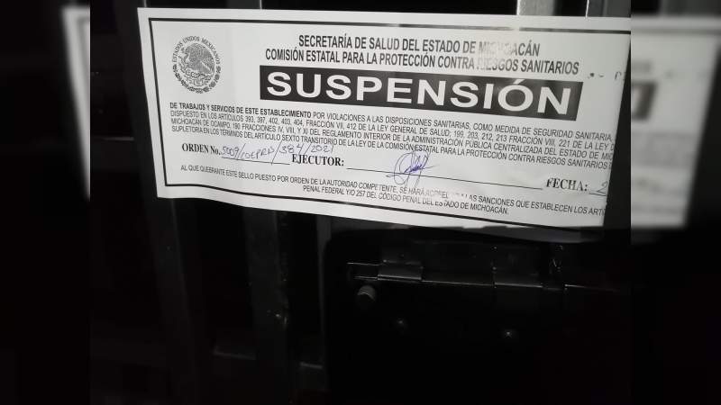 Suspenden dos negocios en Morelia por no respetar medidas sanitarias