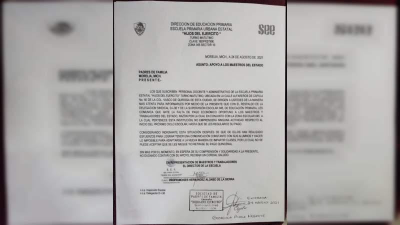 En Morelia, escuela notifica que no iniciarán clases este lunes 