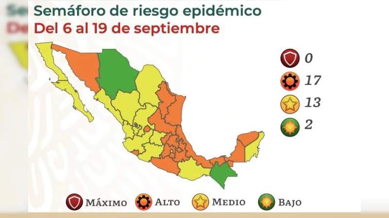 México se pinta de naranja en el semáforo Covid ya son 17 estados, 13 en amarillo y solo 2 en verde 