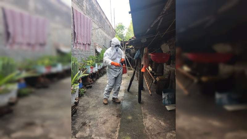 Realizan trabajos de sanitización y fumigación en Cuamio, municipio de Cuitzeo, Michoacán