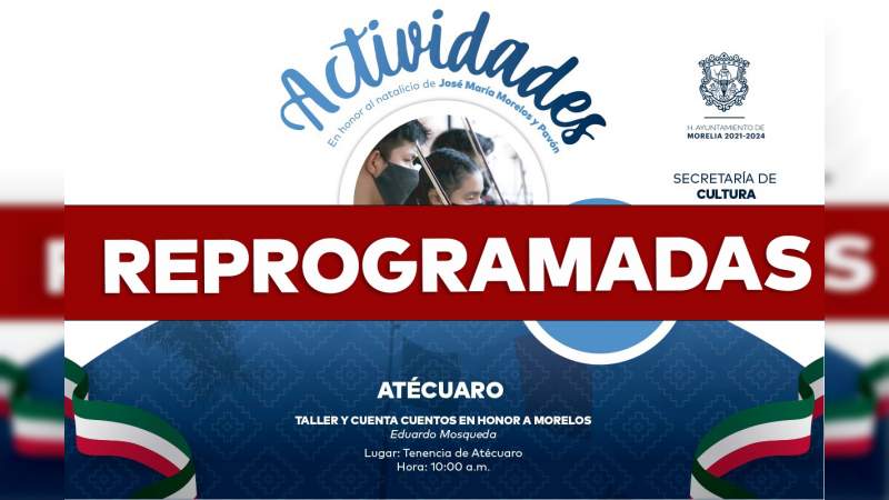 Se posponen actividades culturales este 30 de septiembre 