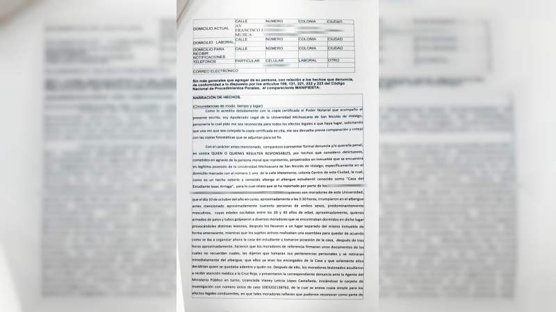 Denuncia y condena UMSNH violencia en contra de universitarios de albergue “Isaac Arriaga” 