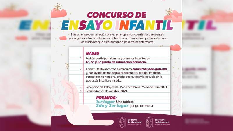 Publica SEE convocatoria para concurso de dibujo y ensayo infantil 