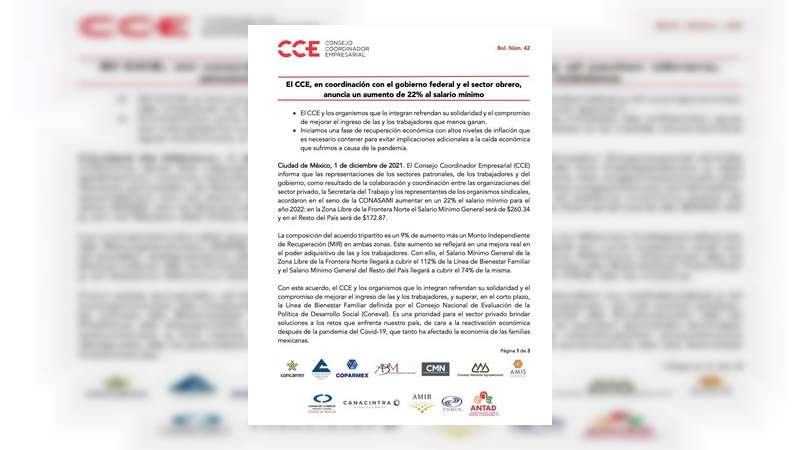 En 2022 el salario mínimo tendrá un aumento del 22 por ciento  