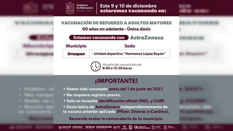 Este 9 y 10 de diciembre se aplicará la tercera dosis contra Covid-19  
