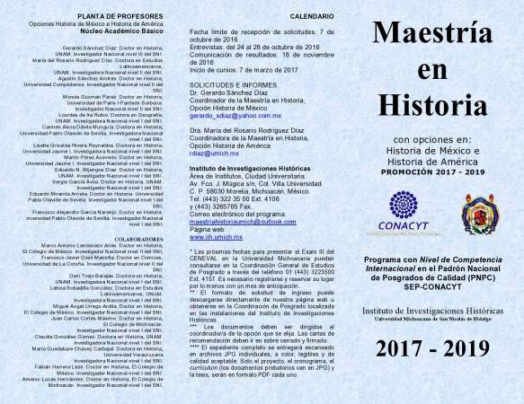 Convoca Instituto de Investigaciones Históricas de la UMSNH a su Maestría 