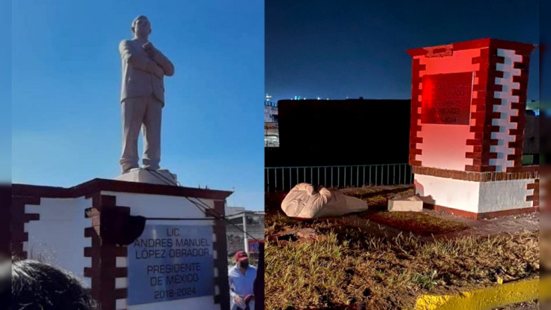 Sin pies ni cabeza: Derriban estatua de López Obrador develada en Atlacomulco 