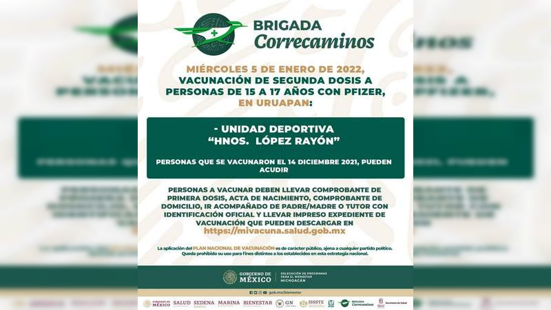 Inicia vacunación anticovid  en Uruapan a menores de 14 a 17 años primera y segunda dosis