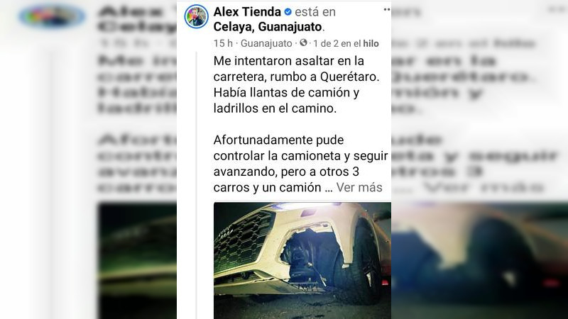 Intentan asaltar al Youtuber Alex Tienda en la autopista Salamanca-Querétaro, a la altura de Celaya 