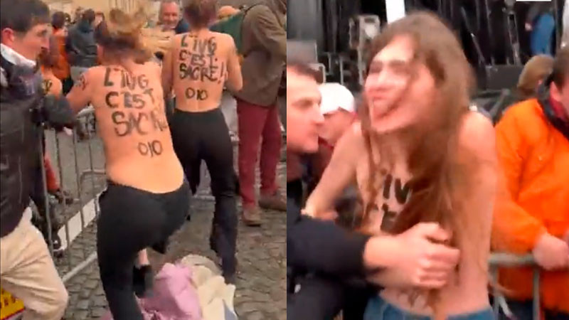 Activistas de FEMEN irrumpen en topless manifestación contra el aborto en París 